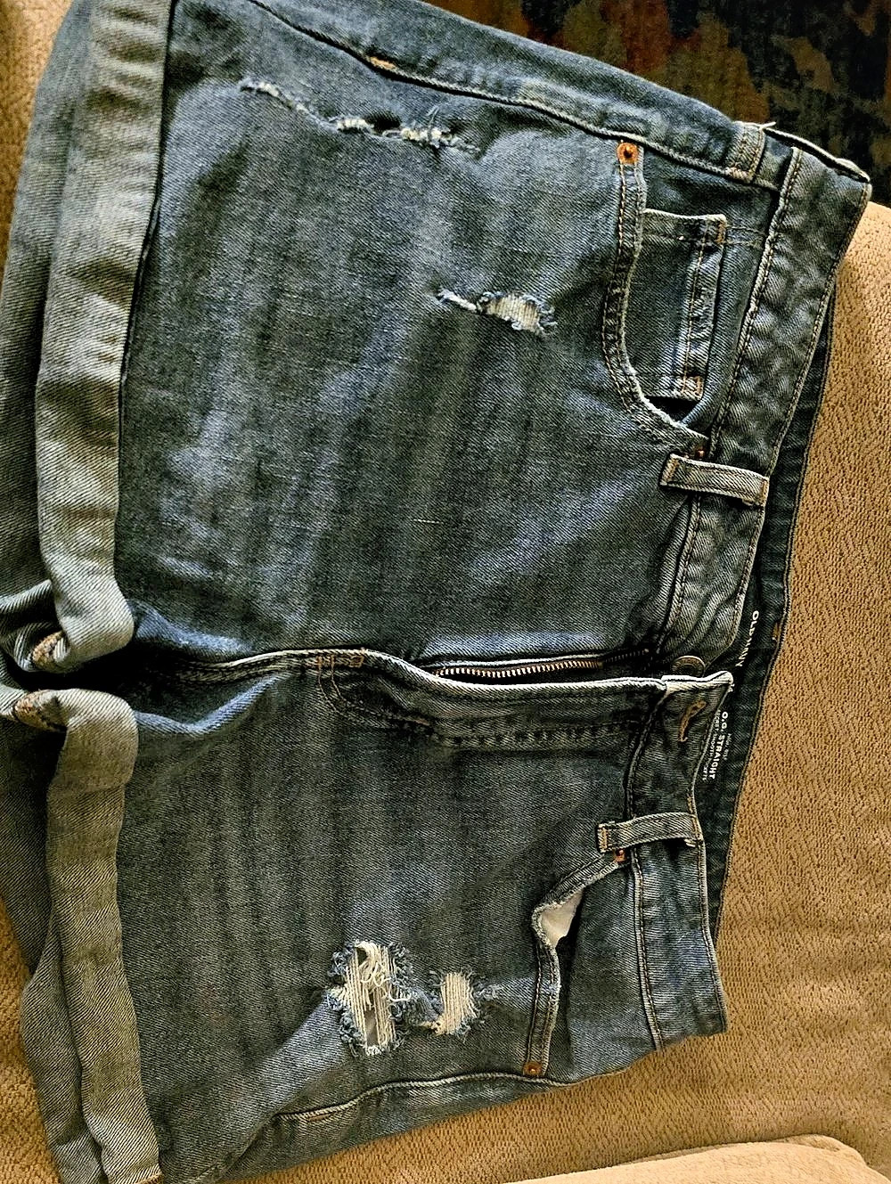 Old Navy High-Waisted O.G. Straight Rolled-Cuff Jean Shorts Distressed Cargo